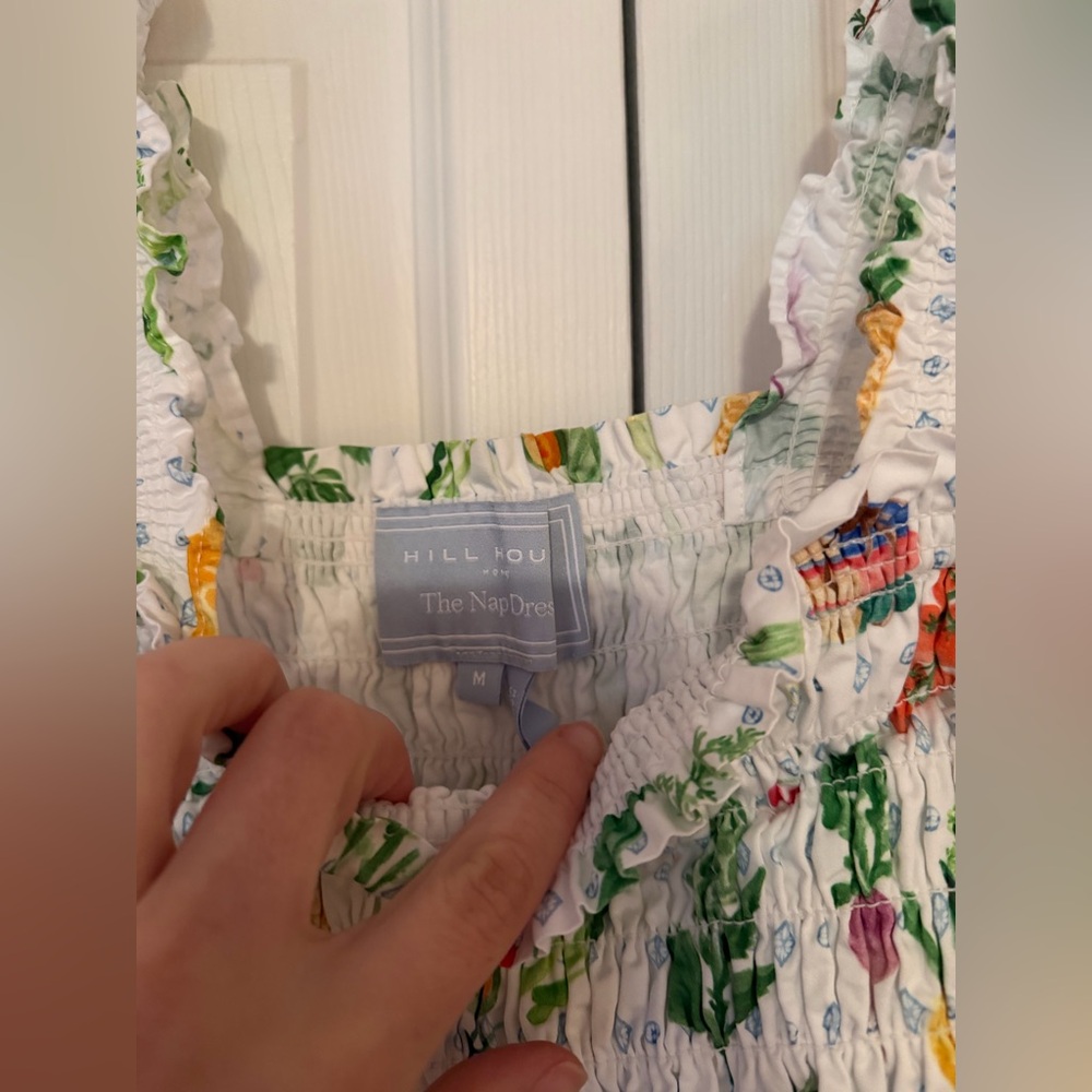 Floral Smocked Mini Dress in White and Green - Picture 7 of 8